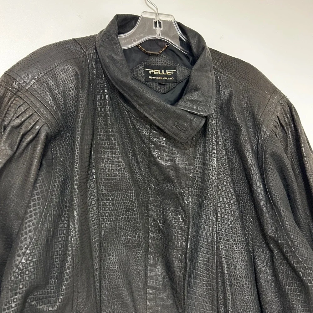 Pelle New York Milano Mens Black Embossed Leather Bomber Jacket Size‎ L